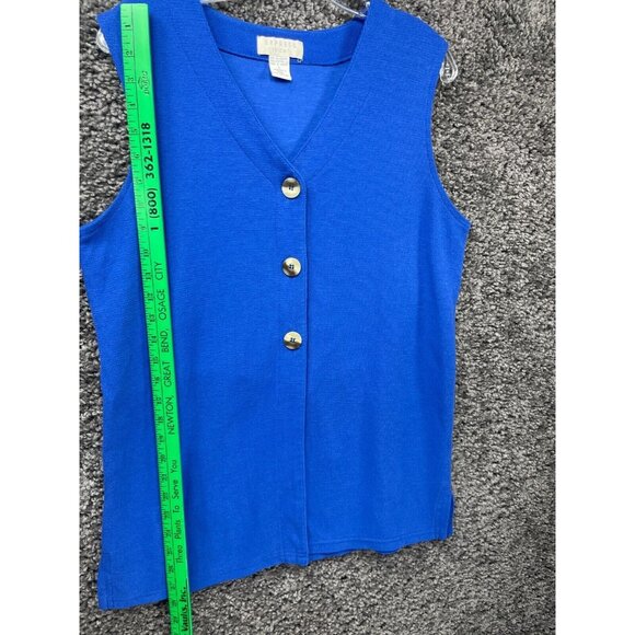 Express Tricot Vest Sweater Womens Large Blue Knit Slit V Neck Button Front - Picture 13 of 13